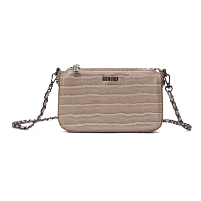 Bolsa Pequena Croco Bege Alça Transversal
