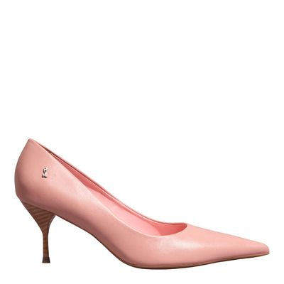 Scarpin Bico Fino Couro Confort Salto Fachete Rosa Claro