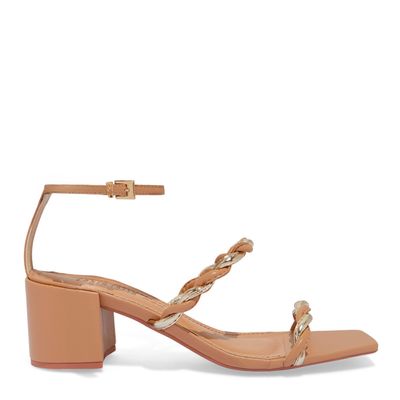 Sandália Napa Soft Bege Salto Bloco