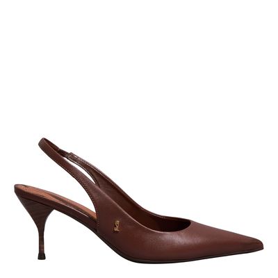 Scarpin Slingtback Couro Confort Marrom Cocoa Salto Fino