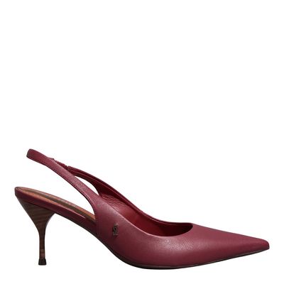Scarpin Slingtback Couro Confort Vermelho Salto Fino