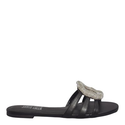 Rasteira Shiny Napa Soft Preto Bico Redondo