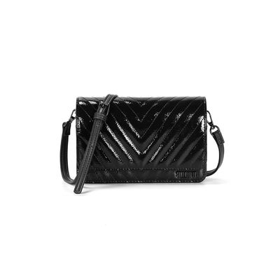 Bolsa Pequena Verniz Glossy Preto Alça Transversal