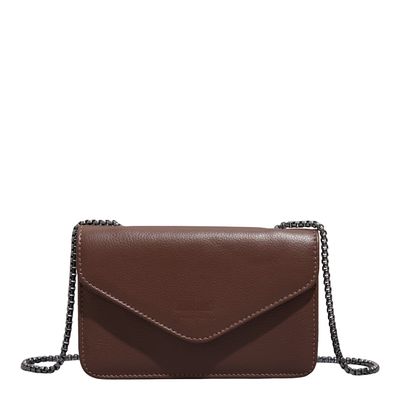 Bolsa Envelope Couro Floater Marrom Dark Alça Transversal Corrente