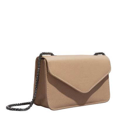 Bolsa Envelope Couro Floater Bege Alça Transversal Corrente