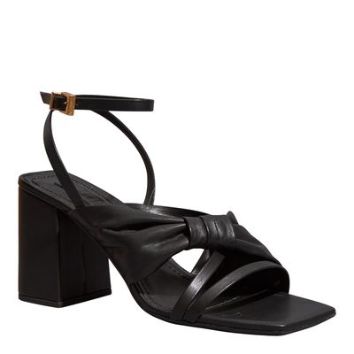 Sandália Couro Confort Preta Salto Alto Grosso