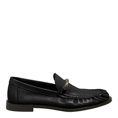 Mocassim Couro Confort Preto Bico Redondo