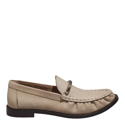 Mocassim Couro Confort Cinza Bico Redondo