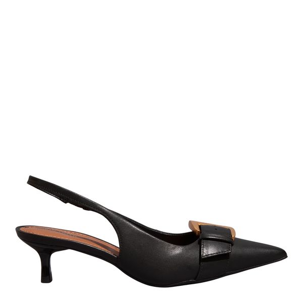 Scarpin Slingback Couro Pelica Preto Salto Baixo