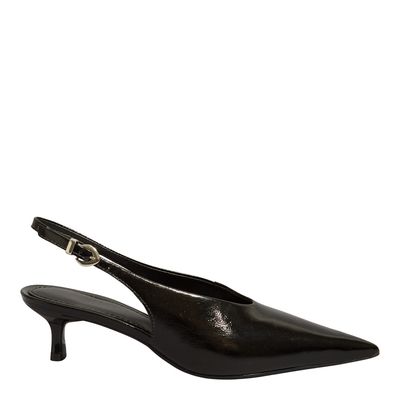 Scarpin Slingback Couro Preto Salto Baixo