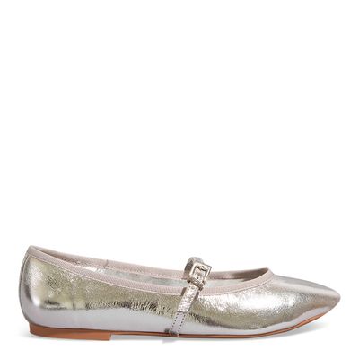 Sapatilha Couro Metalizada Prata