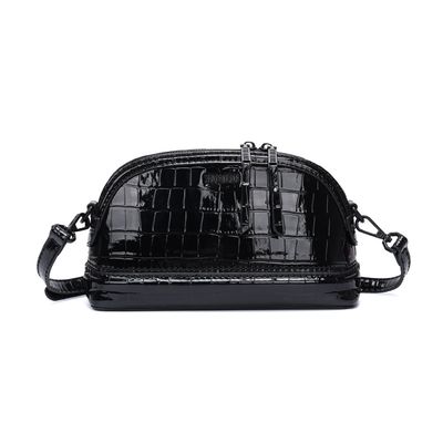 Bolsa Pequena Material Croco Preta Alça Transversal