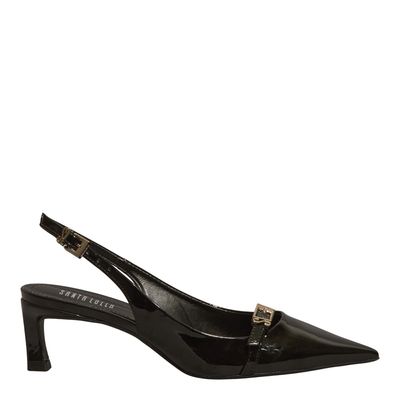 Scarpin Bico Fino Verniz Anzeli Preto Salto Médio