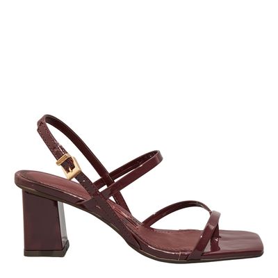 Sandália Verniz Anzeli Vermelho Marsala  Salto Grosso Médio