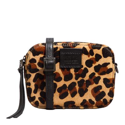 Bolsa Pequena Couro Estampa Animal Print Onça Alça Transversal
