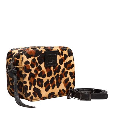 Bolsa Pequena Couro Estampa Animal Print Onça Alça Transversal