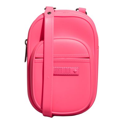 Bolsa Porta Celular Borracha Rosa Neon Alça Transversal