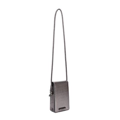 Bolsa Porta Celular Metalizada Textura Cobra Cinza Grafite Alça Transversal