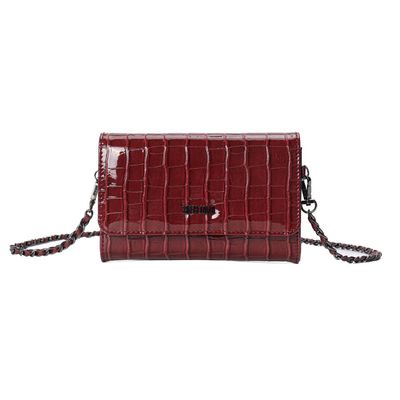 Bolsa Carteira Material Croco Vermelha Alça Transversal Corrente