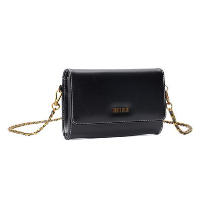 Bolsa Carteira Soft Preta Alça Transversal Corrente