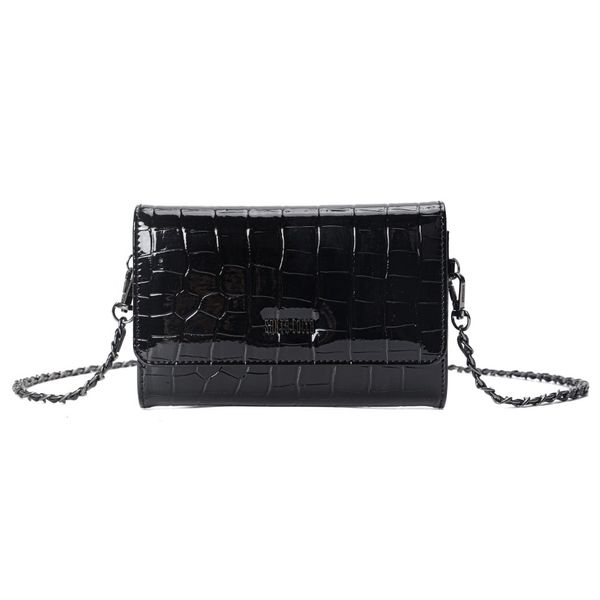 Bolsa Carteira Material Croco Preta Alça Transversal Corrente