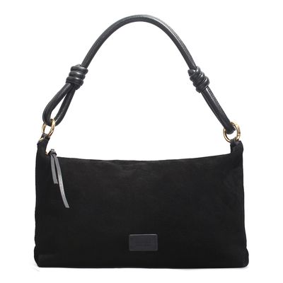 Bolsa Couro Camurça Preta Alça De Ombro