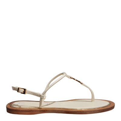 Rasteira Salomé Verniz Glossy Off White Bico Redondo