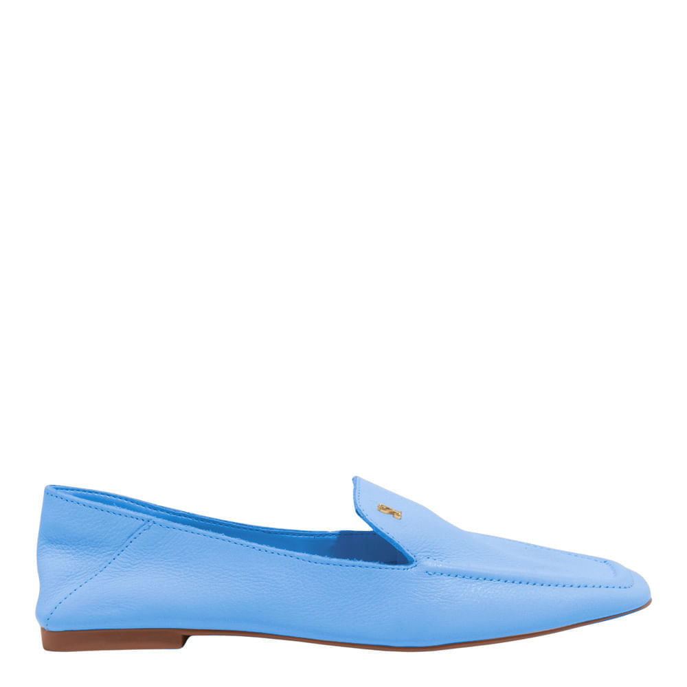 Mocassim Couro Azul Bico Quadrado Ama - Santa Lolla