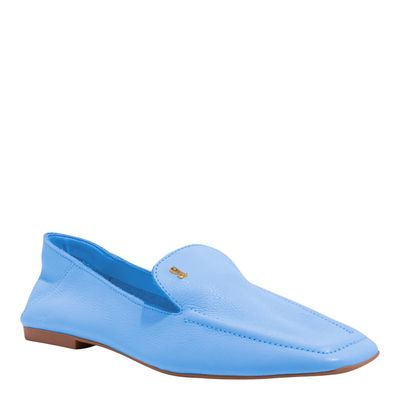 Mocassim Couro Azul Bico Quadrado Ama