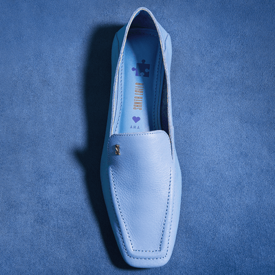 Mocassim Couro Azul Bico Quadrado Ama