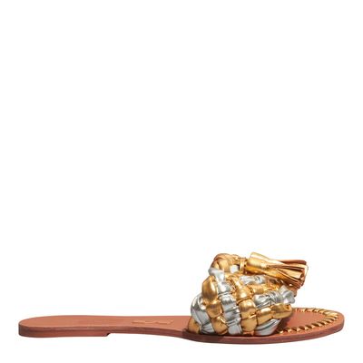 Rasteira Flat Dourada Metalizada Bico Redondo