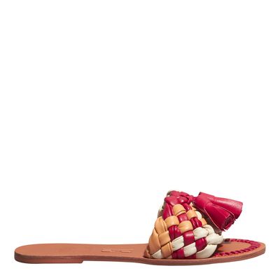 Rasteira Flat Napa Soft Vermelha Bico Redondo