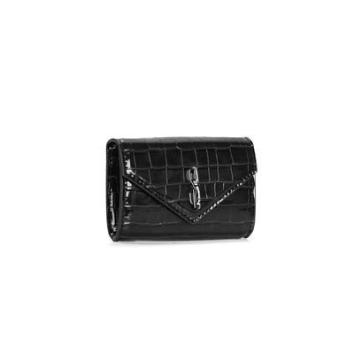 Bolsa Carteira Envelope Croco Preta Alça Transversal