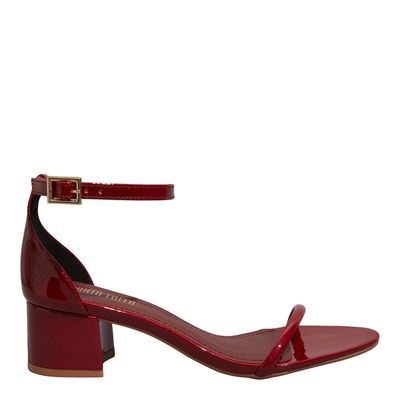 Sandália Verniz Anzeli Vermelho Malbec Salto Bloco Baixo