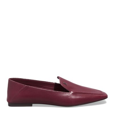 Mocassim Couro Nobre Soft Vermelho Bordô Bico Quadrado