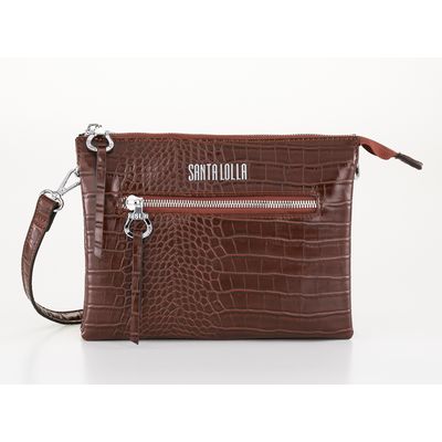 Bolsa croco zíper marrom