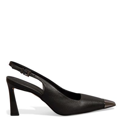 Scarpin Couro Preto Bico Metalizado