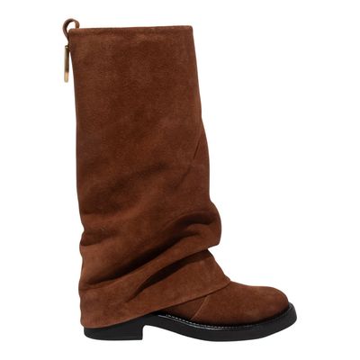 Bota Capa Couro Camurça Cano Alto Marrom Safari