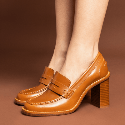 Mocassim Couro Nobre Soft Marrom Salto Alto Fachete