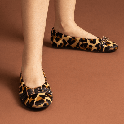 Sapatilha Couro Nobre Soft Animal Print Estampa Onça Bico Redondo