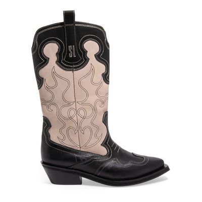 Bota Western Couro Confort Preto Cano Médio