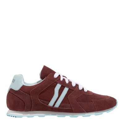 Tênis Jogging Couro Camurça Vermelho Bordô Recortes Azul