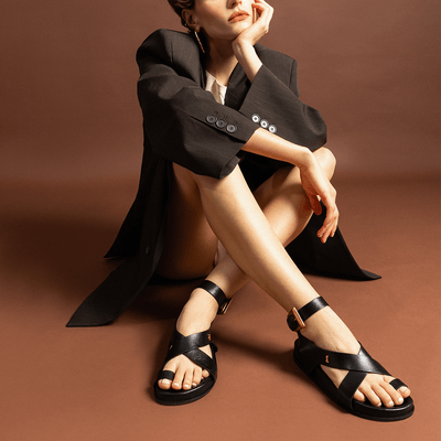 Sandália Papete Couro Confort Preto