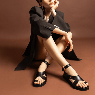 Sandália Papete Couro Confort Preto