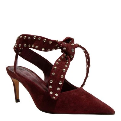 Scarpin Couro Camurça Premium Vermelho Merlot Bico Fino