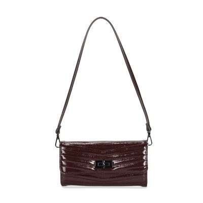 Bolsa Carteira Verniz Glossy Marrom Dark Alça De Ombro