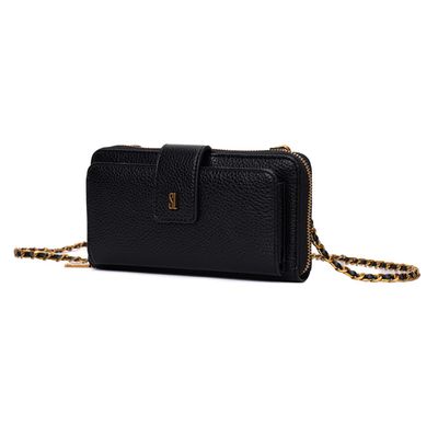 Bolsa Carteira Soft Preta Alça De Ombro Corrente