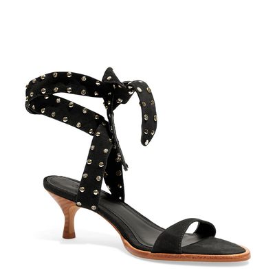 Sandália Couro Camurça Premium Preto Salto Baixo Fino