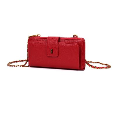 Bolsa Carteira Soft Vermelho Alça De Ombro Corrente