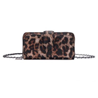 Bolsa Carteira Estampa Animal Print Onça Alça De Ombro Corrente